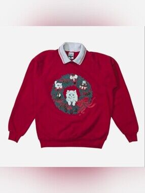 Cute 90s Christmas Sweatshirt Tag Size Large featuring a white collar, FluffyCat